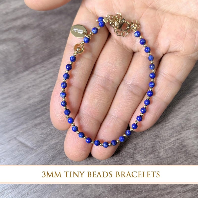 Morchic 3mm Tiny Beads Natural Gemstone Bracelet for Women, Adjustable 7.1" Energy Gem Charm Jewelry, Dainty Handmade Birthday Gift - Image 5